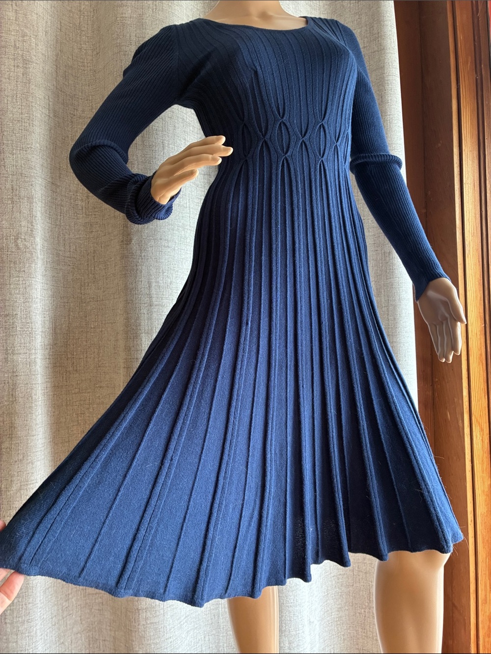 Max Studio Navy Ribbed Knit Long-Sleeve Dress - Picture 3 of 6
